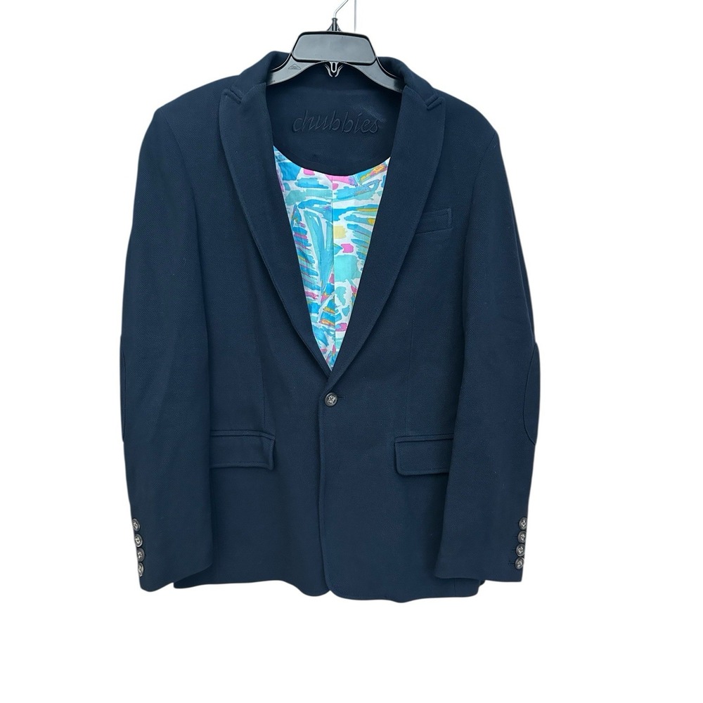 Chubbies Blazer Sports Coat Men's Medium Navy Blue Pique Surgeon Cuffs #HR-10